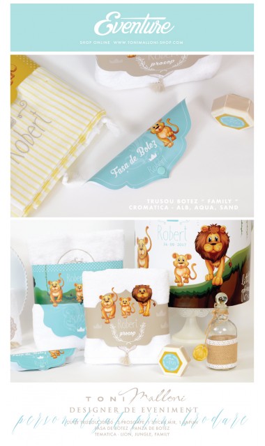 Trusou botez brodat pentru baieti cu regele leu si familia, The Lion family  2